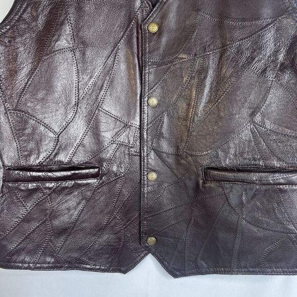 Genuine Leather Brown Snap Button Front Vest Western Wear Urban Cowboy Size XL - Picture 10 of 12